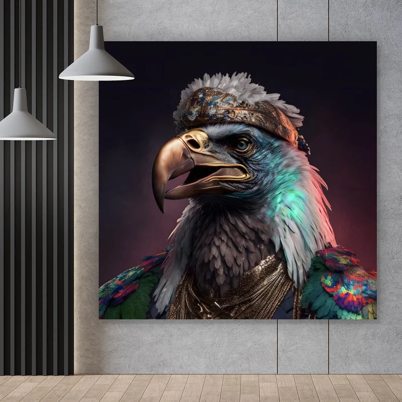 Leinwandbild Stolzer Adler in königlicher Kleidung mit Schmuck Quadrat