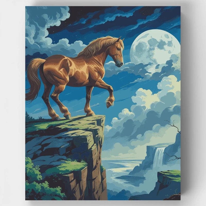 Moonlit Stallion on Cliff - Paint by Numbers Kit