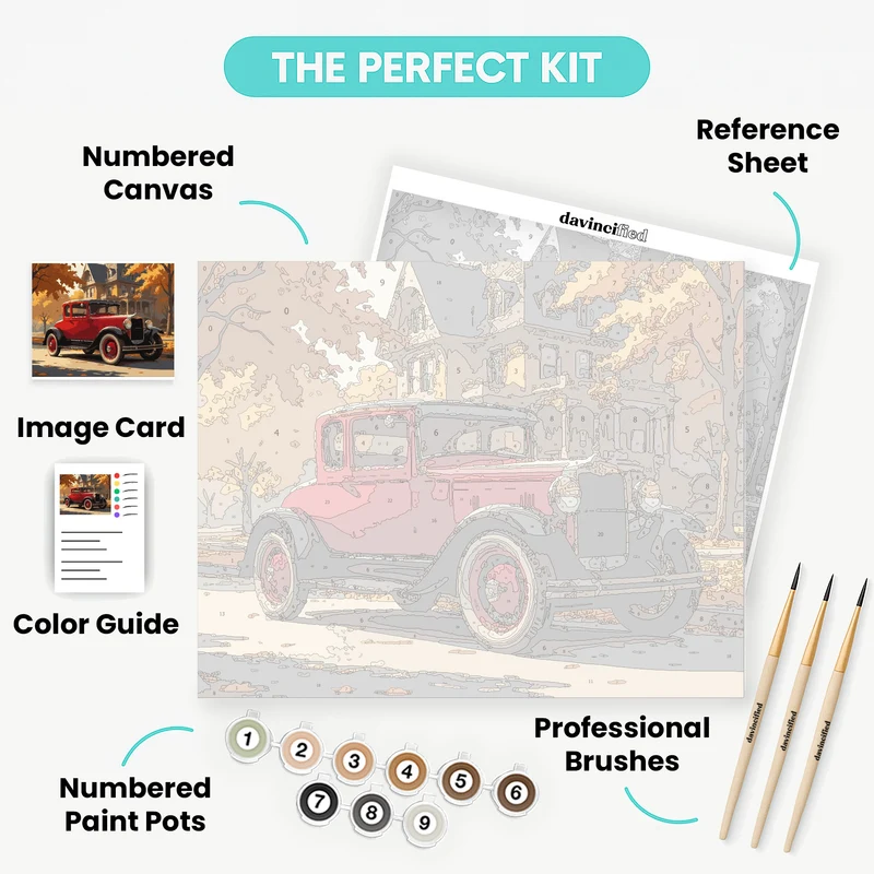 Vintage Red Car in Autumn - Paint by Numbers Kit