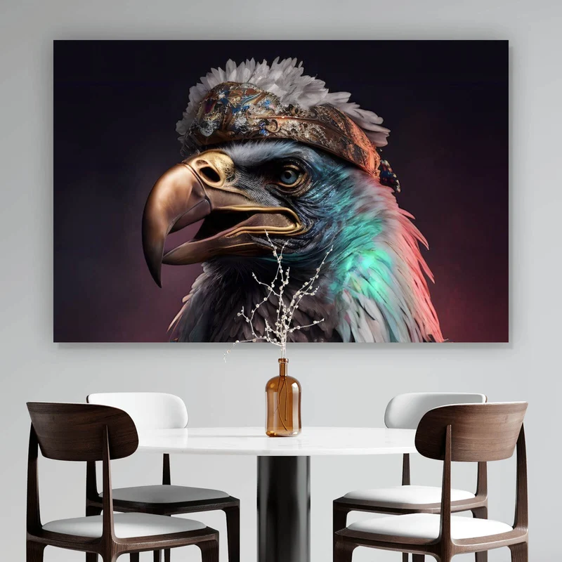 Leinwandbild Stolzer Adler in königlicher Kleidung mit Schmuck Querformat