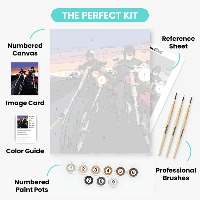 Sunset Motorcycle Riders - Paint by Numbers Kit