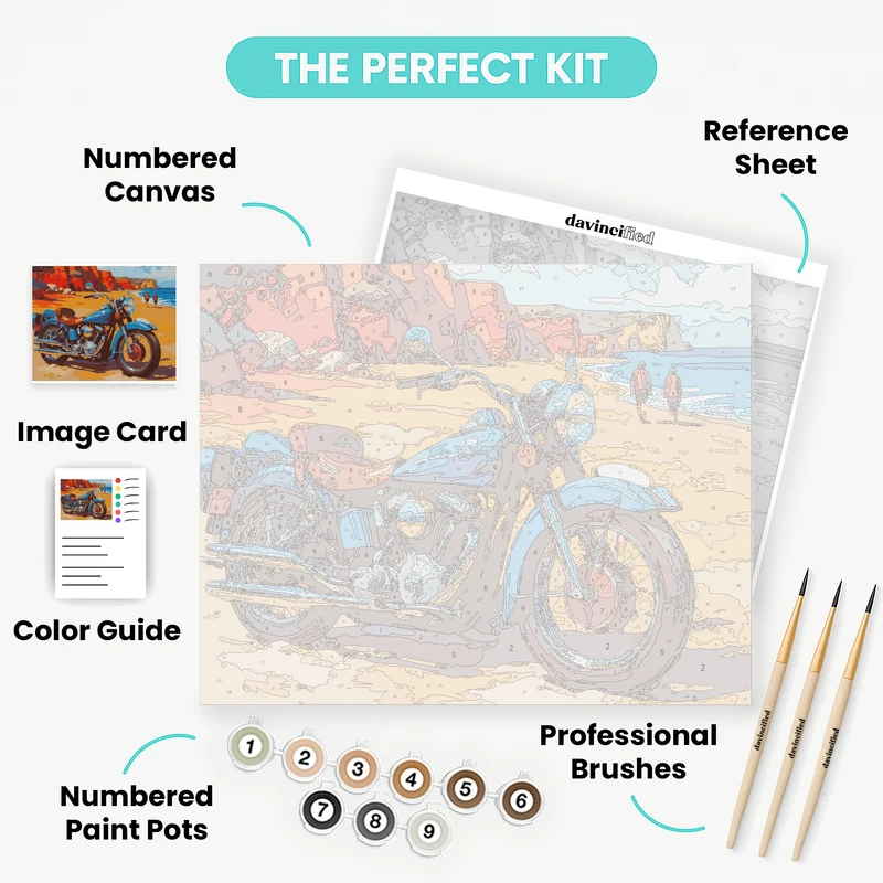 Vintage Motorcycle at the Beach - Paint by Numbers Kit
