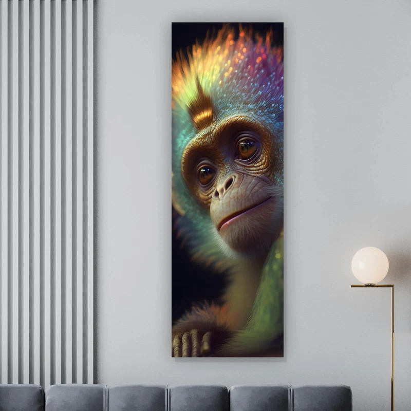 Leinwandbild Farbenfroher Affe mit leuchtendem Fell Panorama Hoch