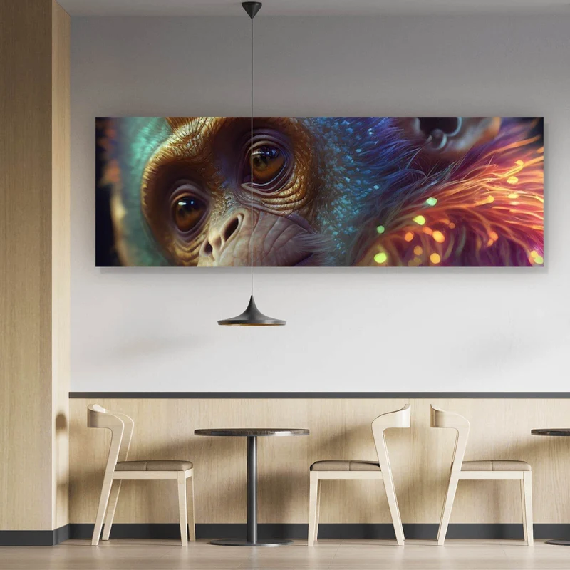 Leinwandbild Farbenfroher Affe mit leuchtendem Fell Panorama