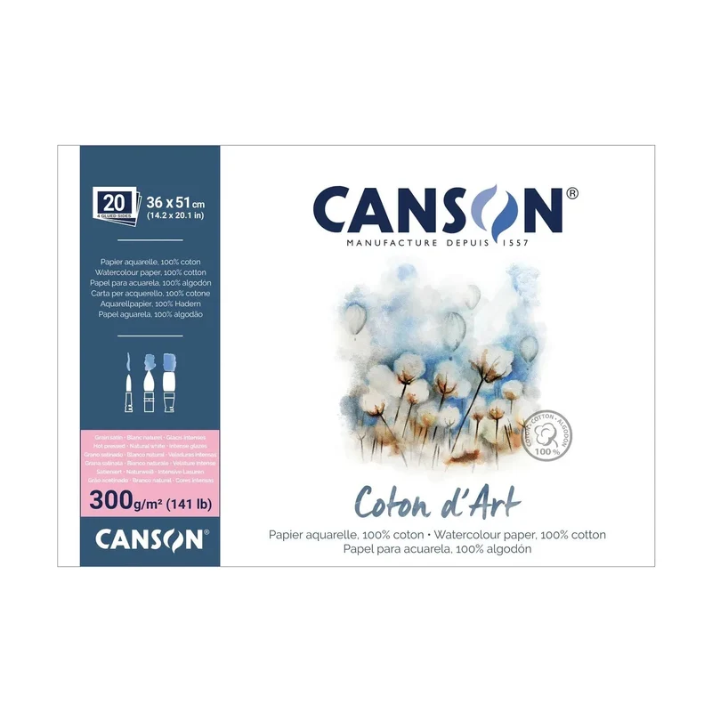 Akvarelni blok CANSON Coton d'Art HP 300 g/m² 36 x 51 cm - 20 listov