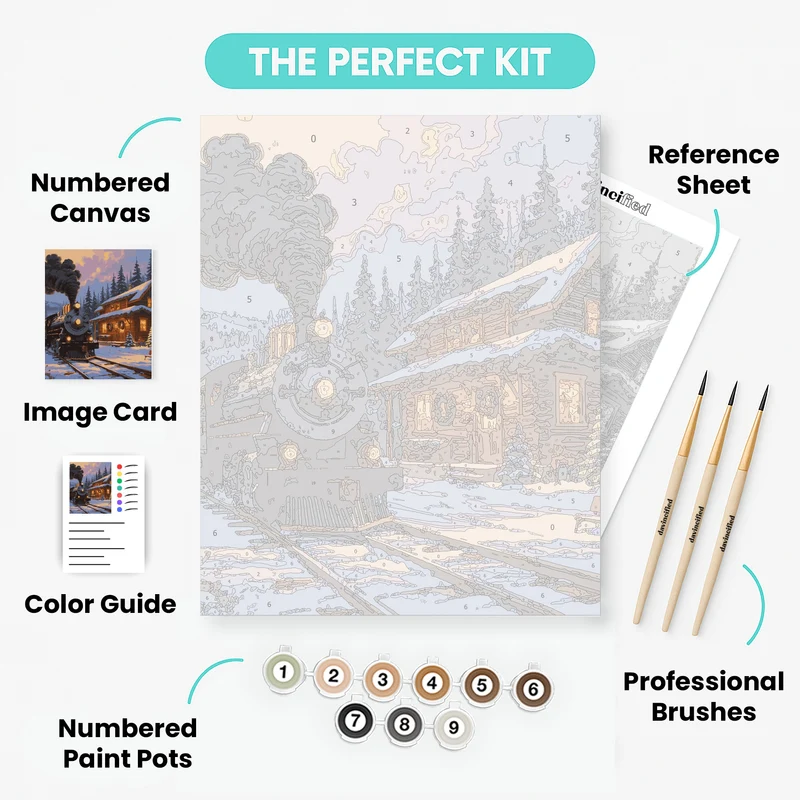 Winter Train Station - Paint by Numbers Kit