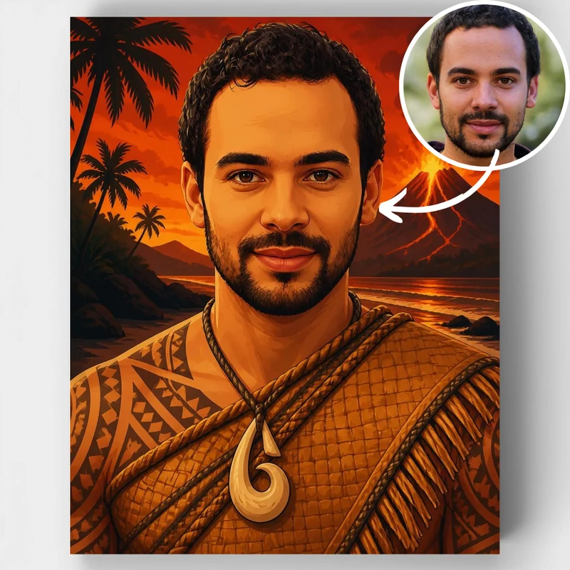 Polynesian Warrior and Volcano - Custom Paint by Numbers Kit