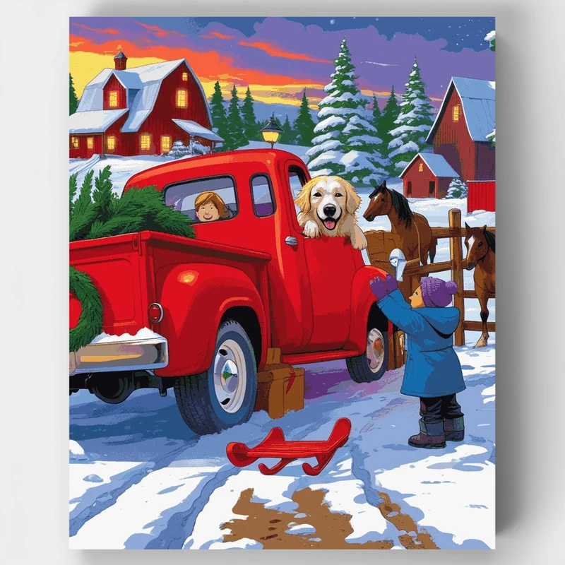 Winter Farm Pickup - Paint by Numbers Kit