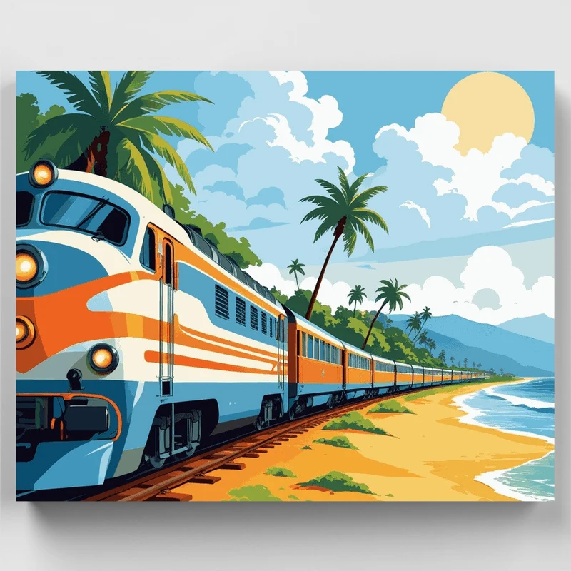 Tropical Coastal Train Journey - Paint by Numbers Kit