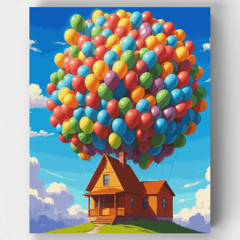 Flying House with Balloons - Paint by Numbers Kit