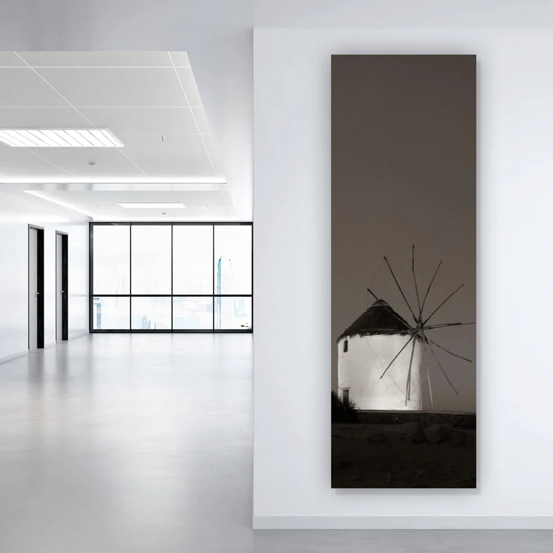 Leinwandbild Historische Windmühlen bei Dämmerung Panorama Hoch