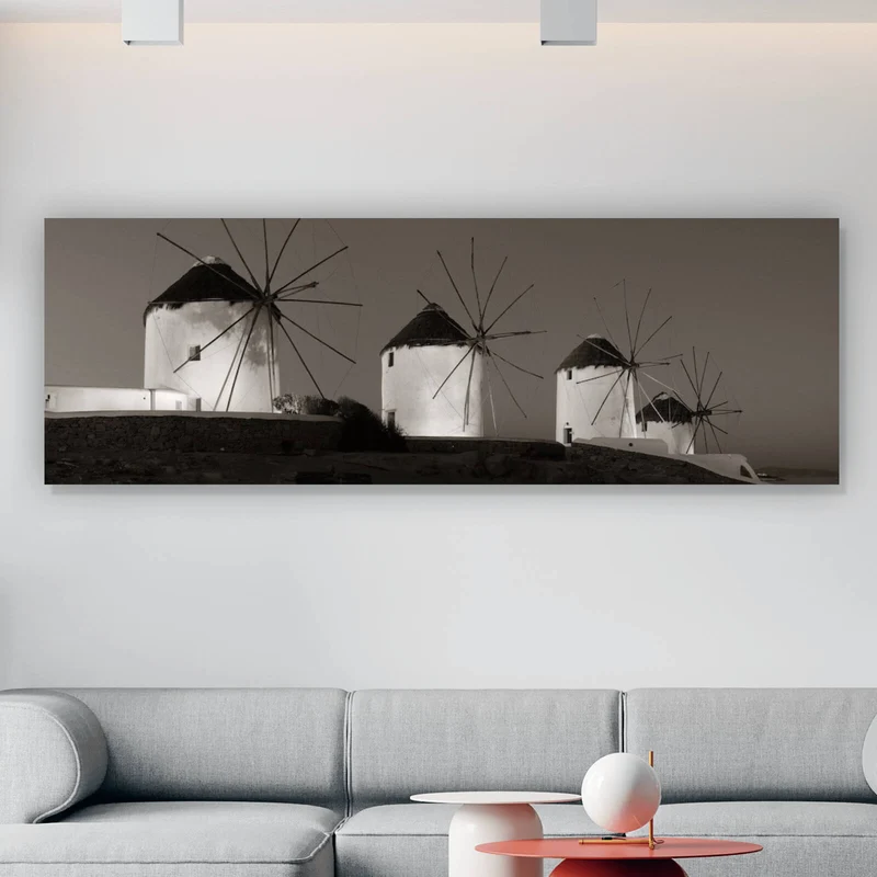 Leinwandbild Historische Windmühlen bei Dämmerung Panorama