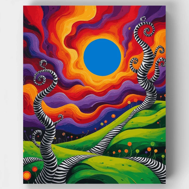 Whimsical Striped Trees Under Colorful Sky - Paint by Numbers Kit