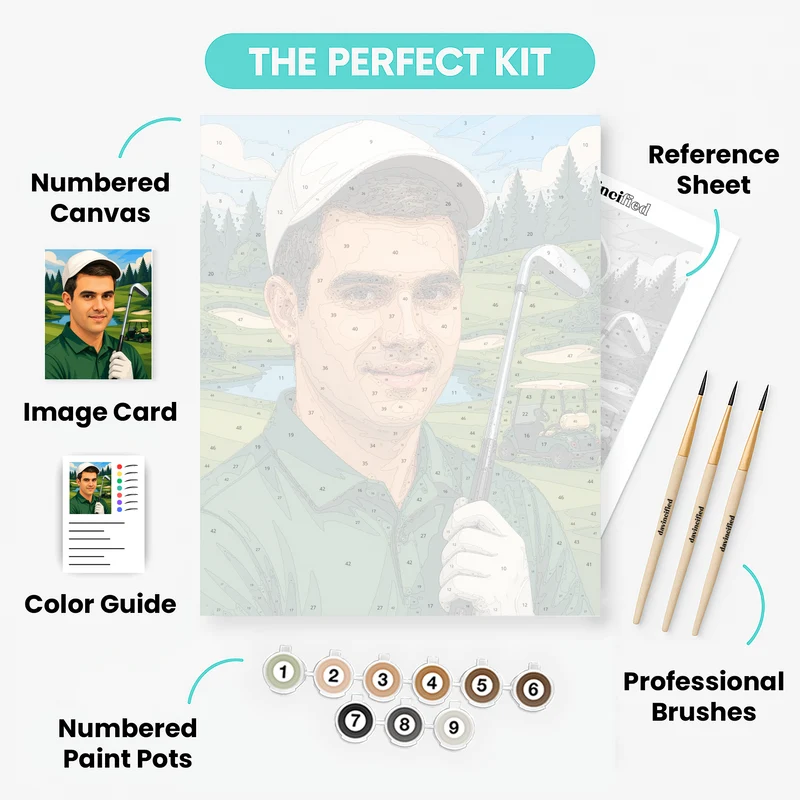 Golf Champion on Green Course - Custom Paint by Numbers Kit