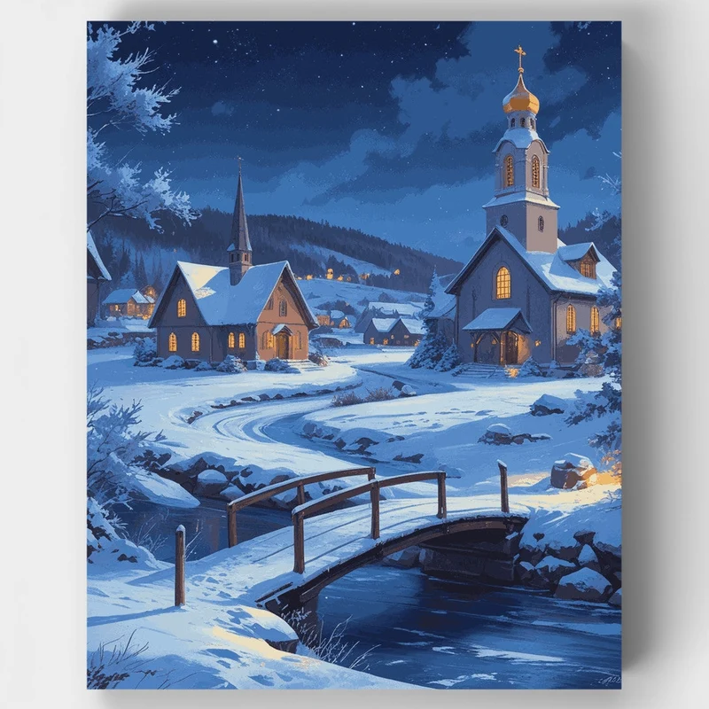 Snowy Church Village - Paint by Numbers Kit