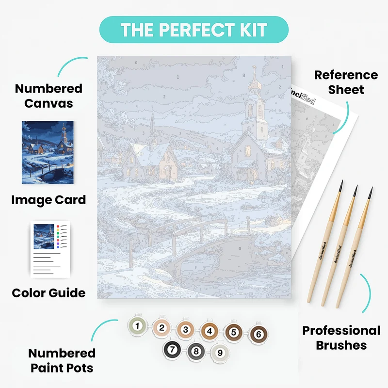 Snowy Church Village - Paint by Numbers Kit