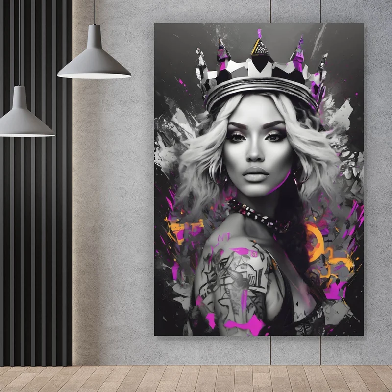 Acrylglasbild Majestätische Frau mit Krone kunstvoll Hochformat