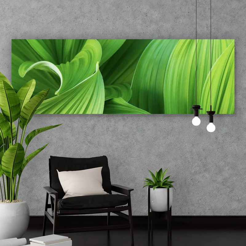 Poster Blattwerk in lebendigem Grün Panorama