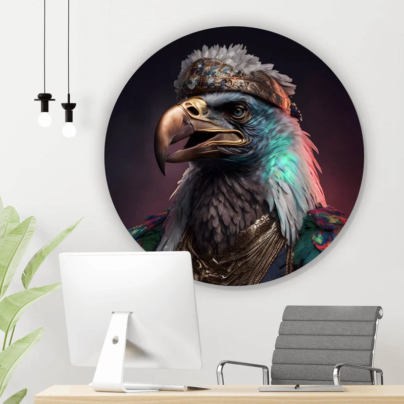 Aluminiumbild gebürstet Stolzer Adler in königlicher Kleidung mit Schmuck Kreis