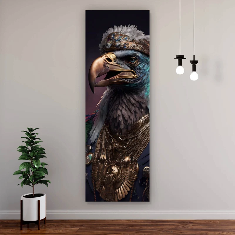 Leinwandbild Stolzer Adler in königlicher Kleidung mit Schmuck Panorama Hoch