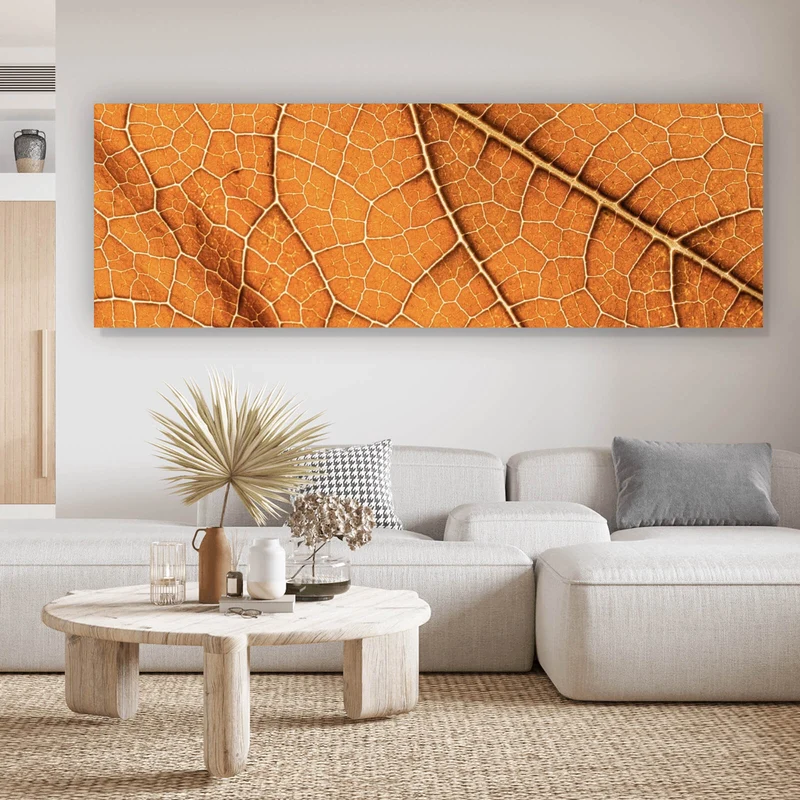 Acrylglasbild Detailansicht eines herbstlichen Blattes Panorama