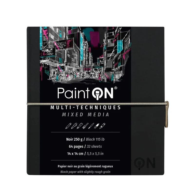 CLAIREFONTAINE Paint'On Mixed-Media-Block schwarz 250 g/m² A5 – 14 x 14 cm - 32 Blatt