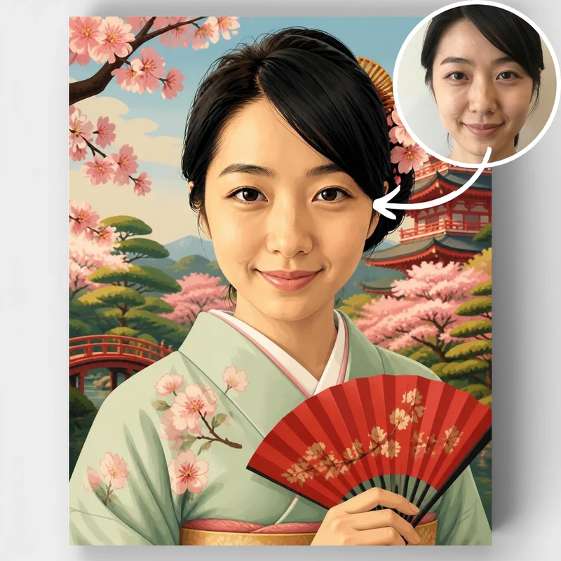 Geisha in Japanese Garden - Custom Paint by Numbers Kit