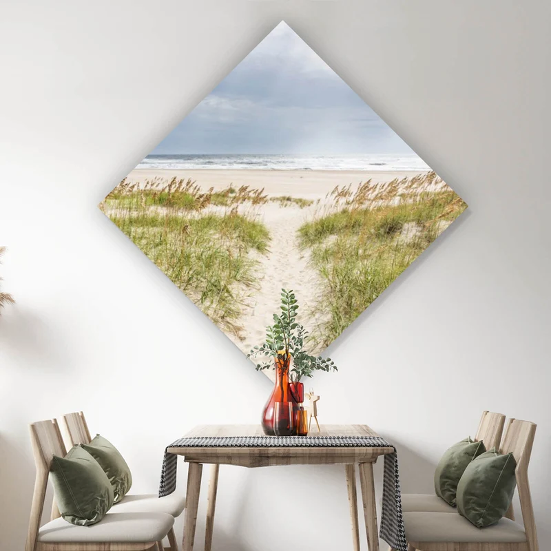 Poster Strandweg zwischen Dünen unter wolkigem Himmel Raute