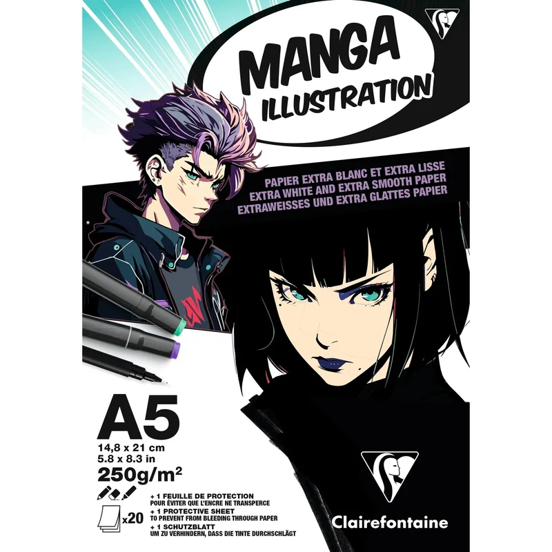 Blocco da disegno CLAIREFONTAINE Manga Illustration 250 g/m² A5 – A3 - 20 fogli