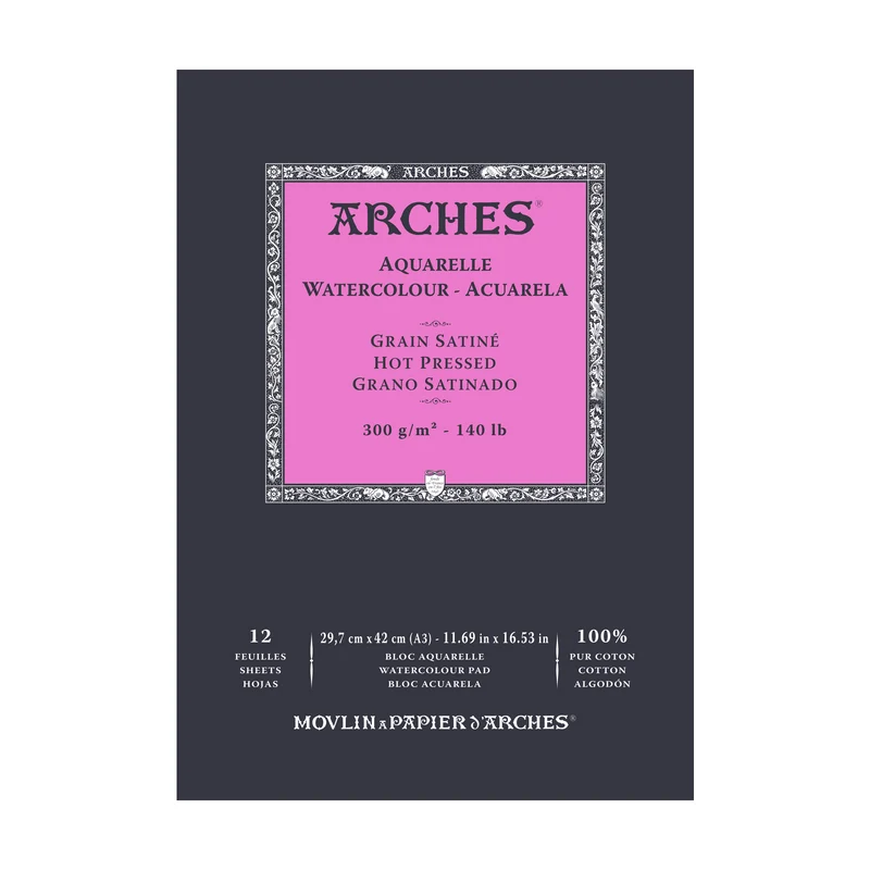 ARCHES акварелен блок гладък HP натурално бял 300 g/m² A5 – A3 - 12 листа