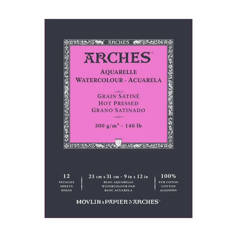 ARCHES Aquarellblock satiniert HP naturweiß 300 g/m² A5 – A3 - 12 Blatt