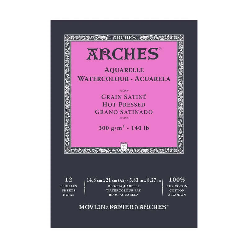ARCHES blocco acquerello satinata HP bianco naturale 300 g/m² A5 – A3 - 12 fogli