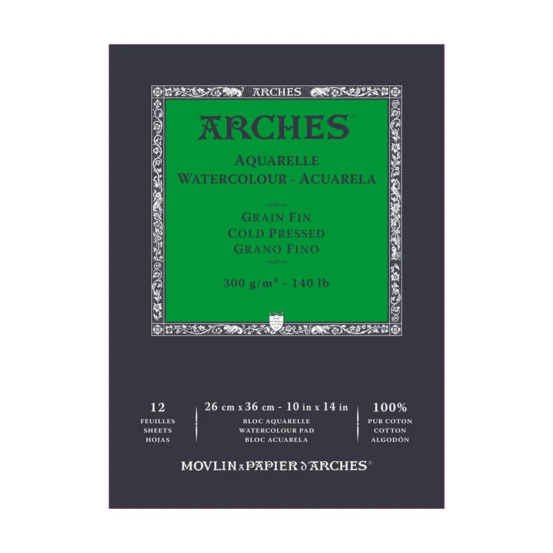 ARCHES Aquarellblock feinkorn naturweiß 300 g/m² - 12 Blatt A5 – A3