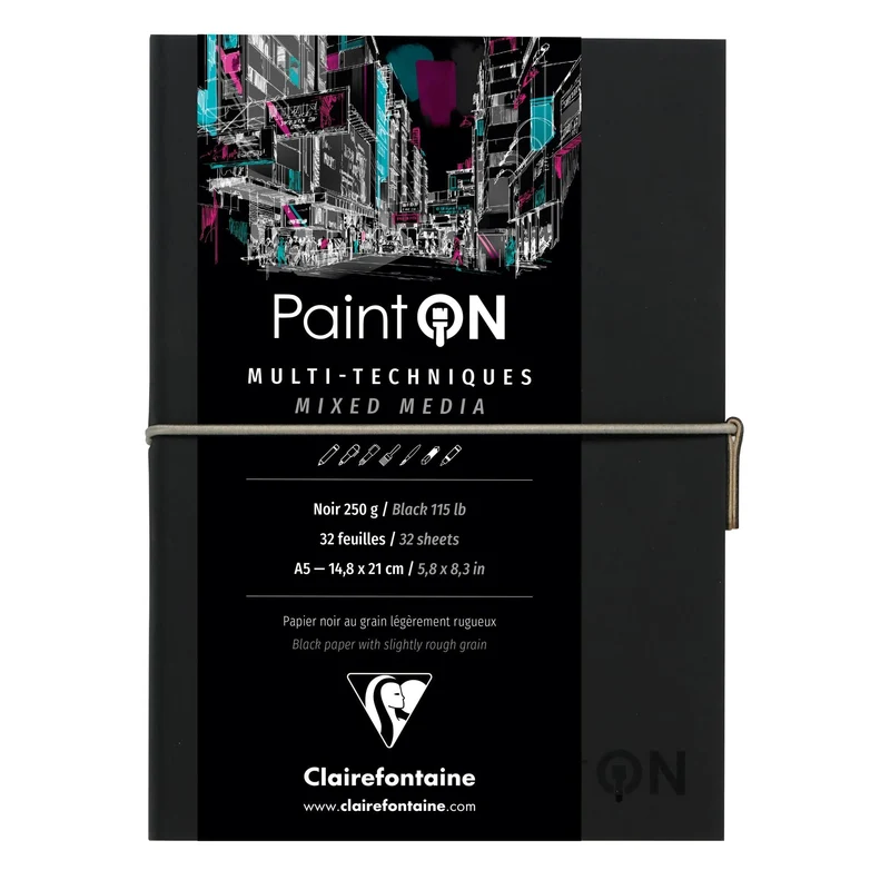 Blocco carta Clairefontaine Paint'On nero 250 g/m² - 32 fogli (A5 – 14 x 14 cm)