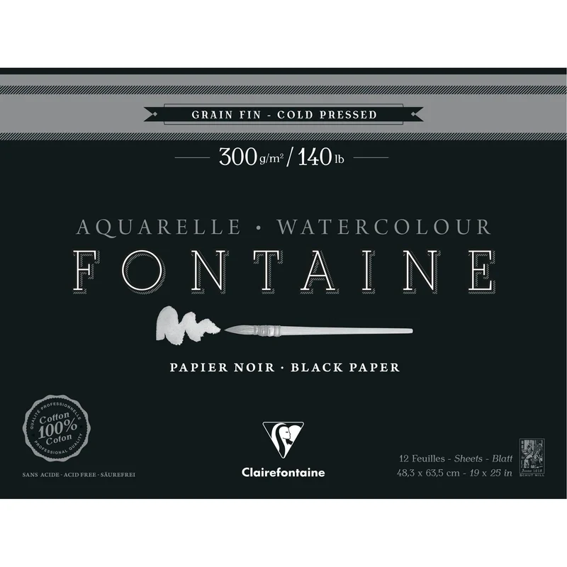Aquarellblock CLAIREFONTAINE Fontaine CP Schwarz 300 g/m2 48,3 x 63,5 cm - 12 Blatt