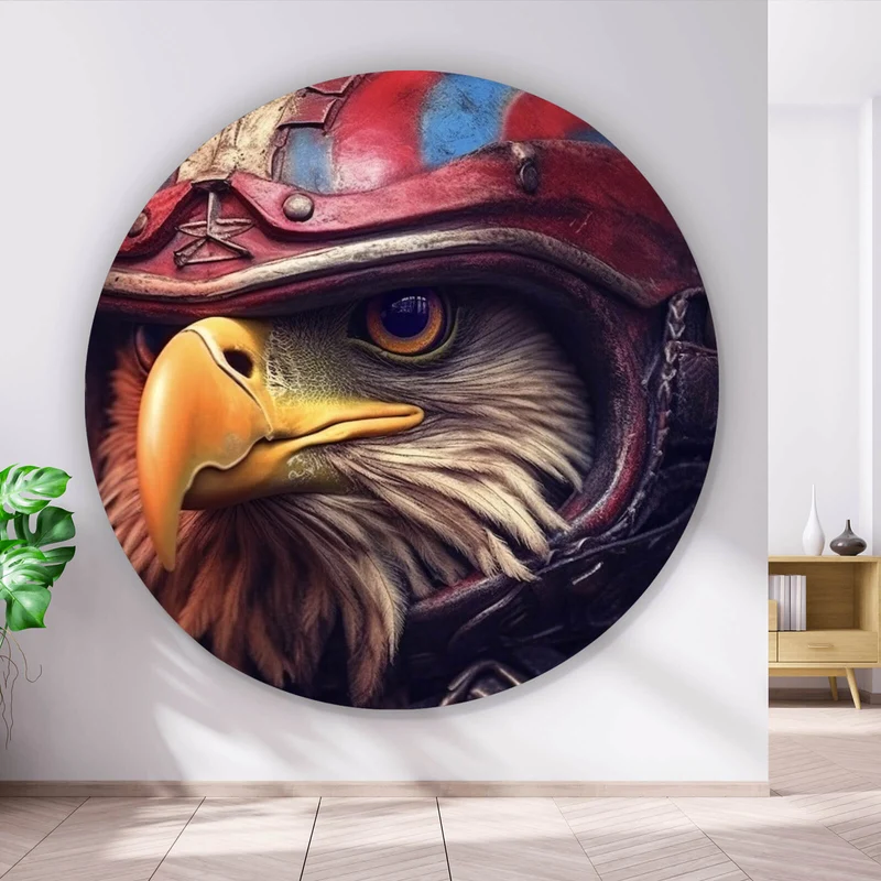 Aluminiumbild gebürstet Stolzer Adler in Lederjacke und Helm Kreis