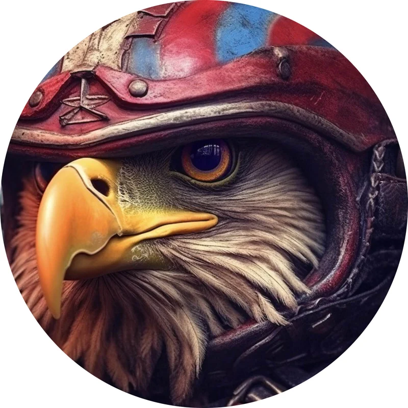 Aluminiumbild Stolzer Adler in Lederjacke und Helm Kreis