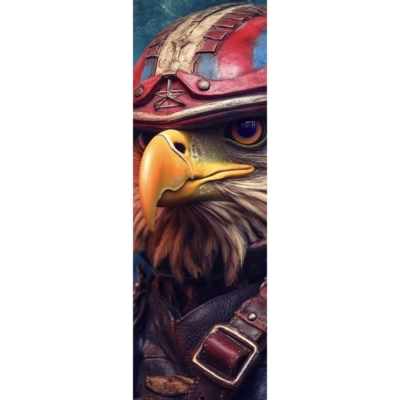 Leinwandbild Stolzer Adler in Lederjacke und Helm Panorama Hoch