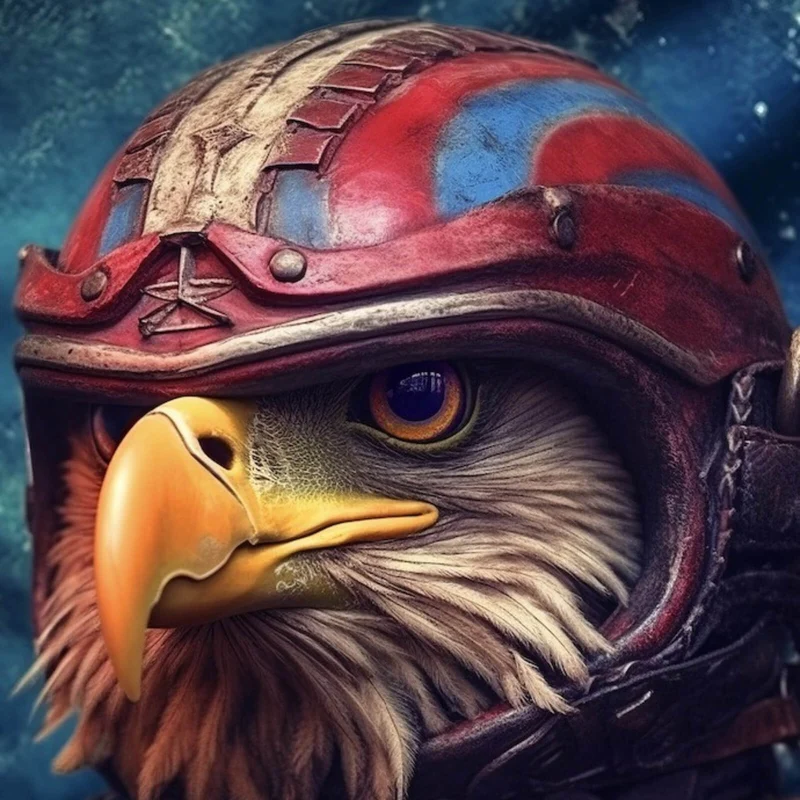 Aluminiumbild Stolzer Adler in Lederjacke und Helm Quadrat