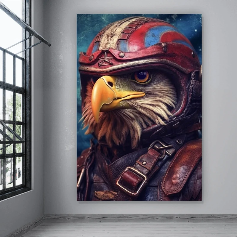 Poster Stolzer Adler in Lederjacke und Helm Hochformat