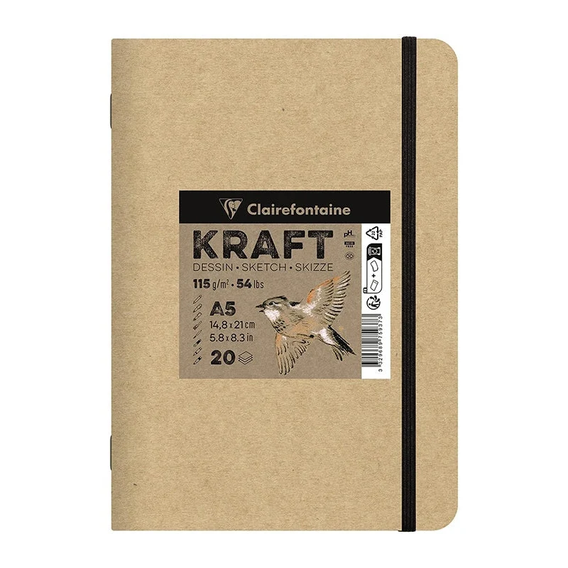 Kraft papirni blok CLAIREFONTAINE 115 g/m² – A5 – A4, 20 listova