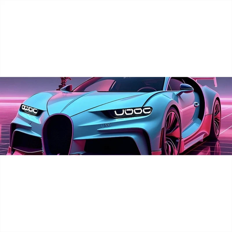 Poster Luxuriöses Auto und Jet in futuristischer Umgebung Panorama