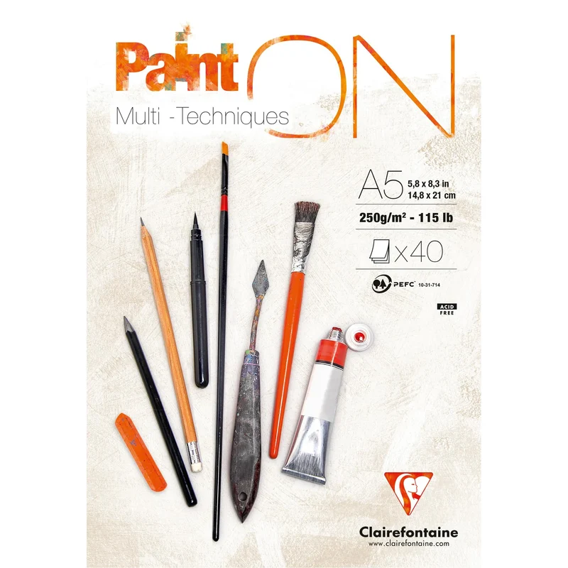 CLAIREFONTAINE Paint'On Mixed Media Block Weiß A5 250 g/m² - 40 Blatt