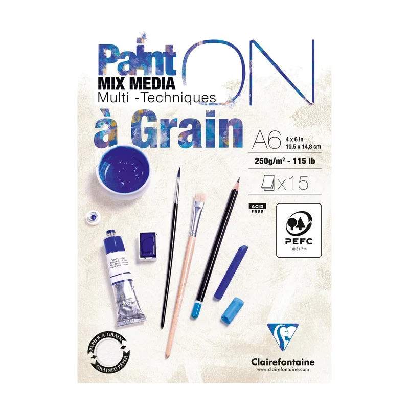 Mix Media blok Clairefontaine Paint'On a grain 250 g/m² A6 - 15 listov