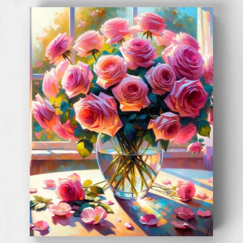 Sunlit Rose Bouquet - Paint by Numbers Kit