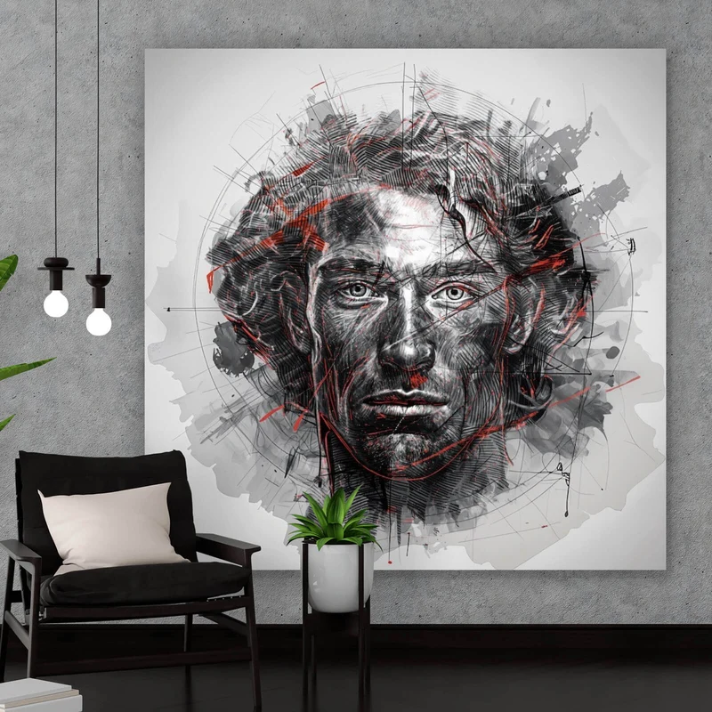 Acrylglasbild Ausdrucksstarkes Porträt eines Mannes künstlerisch gestaltet Quadrat