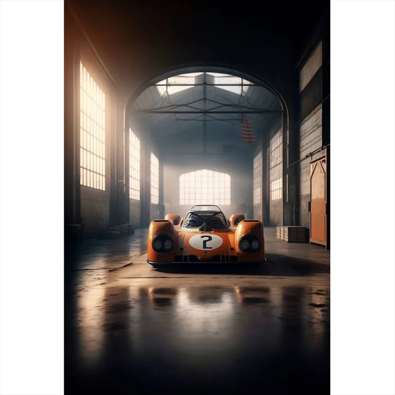 Poster Alter Rennwagen und Fahrer mit Helm Hochformat