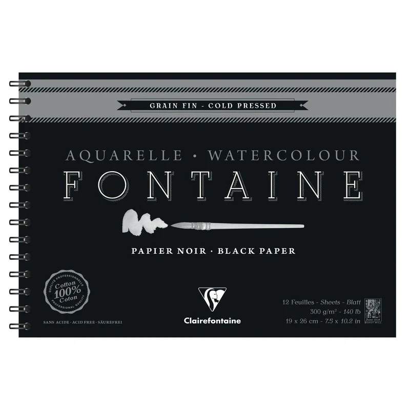 Blocco acquerello CLAIREFONTAINE Fontaine CP nero 300 g/m² 19 x 26 cm - 12 fogli