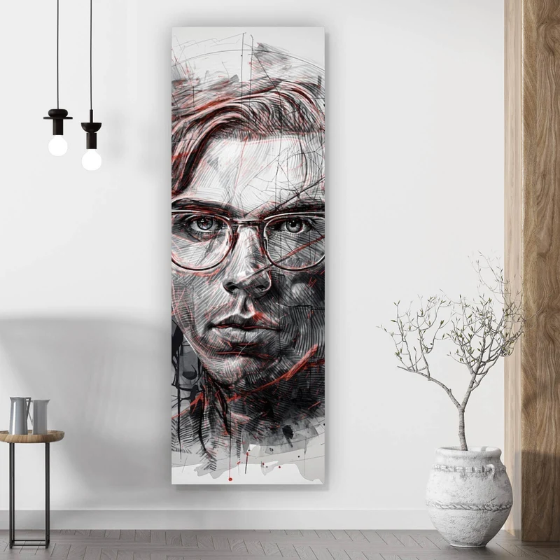 Spannrahmenbild Ausdrucksstarkes Porträt eines jungen Mannes künstlerisch gestaltet Panorama Hoch