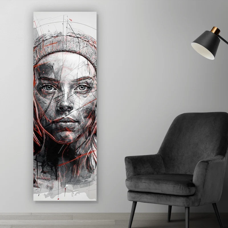 Acrylglasbild Ausdrucksstarkes Porträt einer jungen Frau künstlerisch gestaltet Panorama Hoch